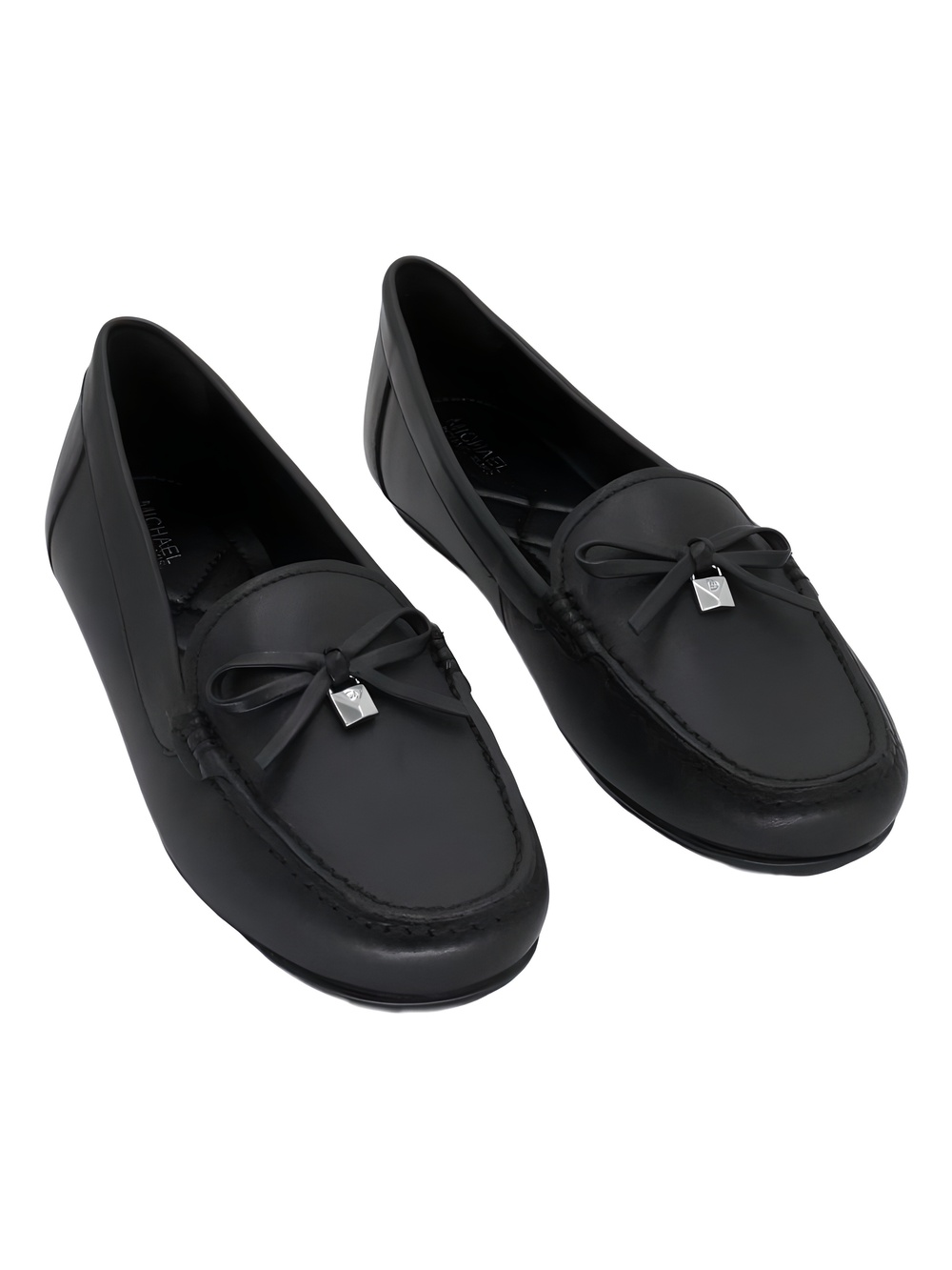 Michael Kors Juliette Moccasin Loafers Black Leather Bow Charm Size 7M
